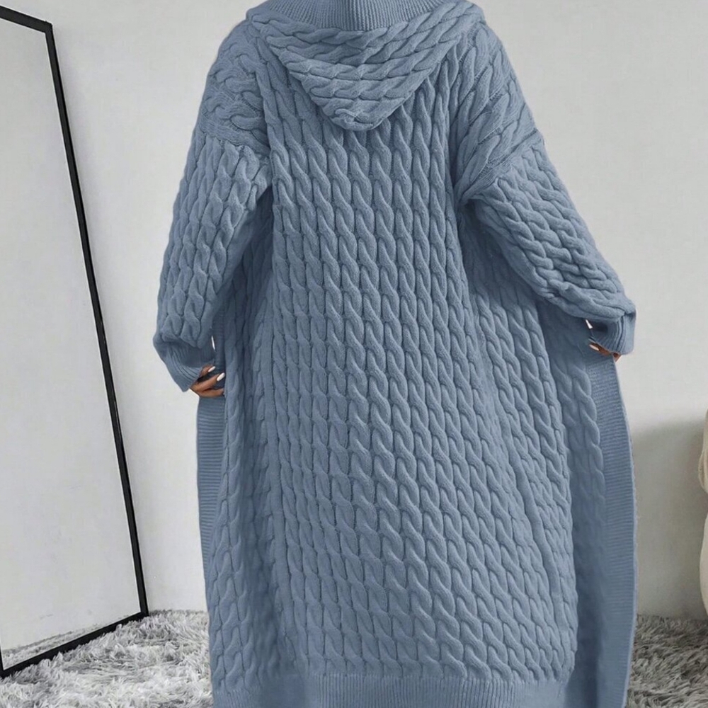 Dusty Blue Casual Women's Long Cardigan - Picture 2 of 6